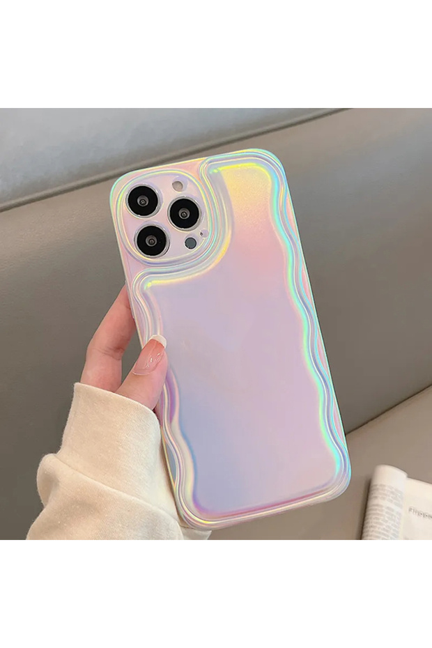 iPhone 15 Pro Max Hologram Zigzag Case Not Peel Off Time Shockproof Cover