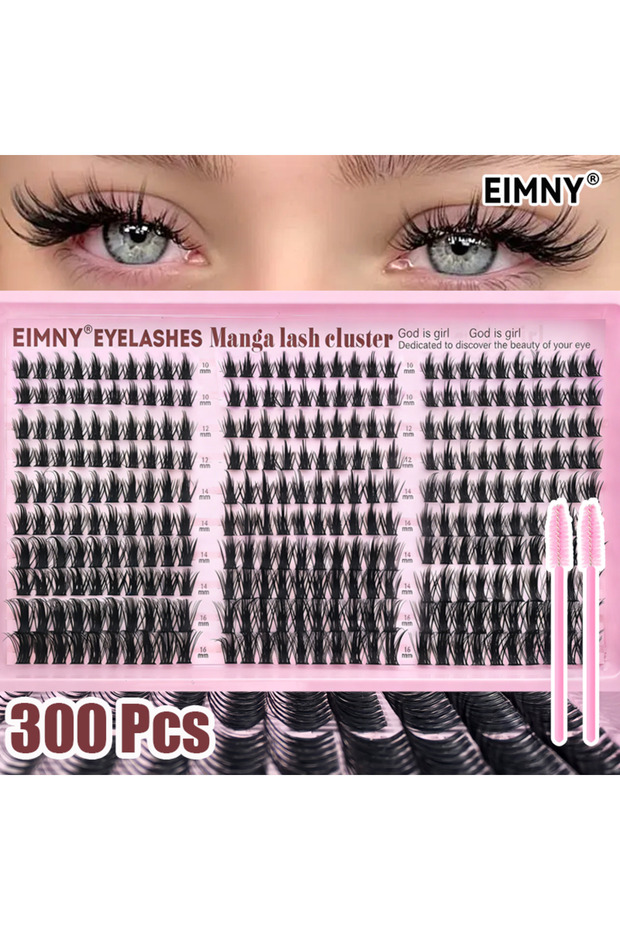 رموش صناعية MIX 30 صف 300 قطعة EIMNY 300 قطعة بتصميم سنبلة القمح الشائكة، سهلة التركيب بثلاث خطوات، ليتل ديفل 30 صف