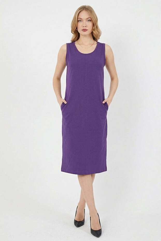 Basic Slit Pocket Midi Dress