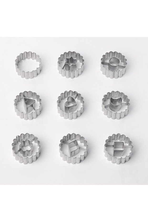 SILVER 9PCS Jam Cookie Cutter Set Food Grade Moon Star Heart Flower Easy Clean Molds for Fondant Bis