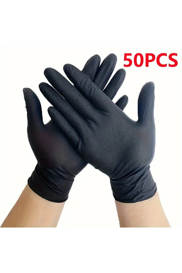 L Diamond Black 50PCS 10/50PCS Heavy Duty Orange Industrial Nitrile Gloves Disposable 8mil Raised Di