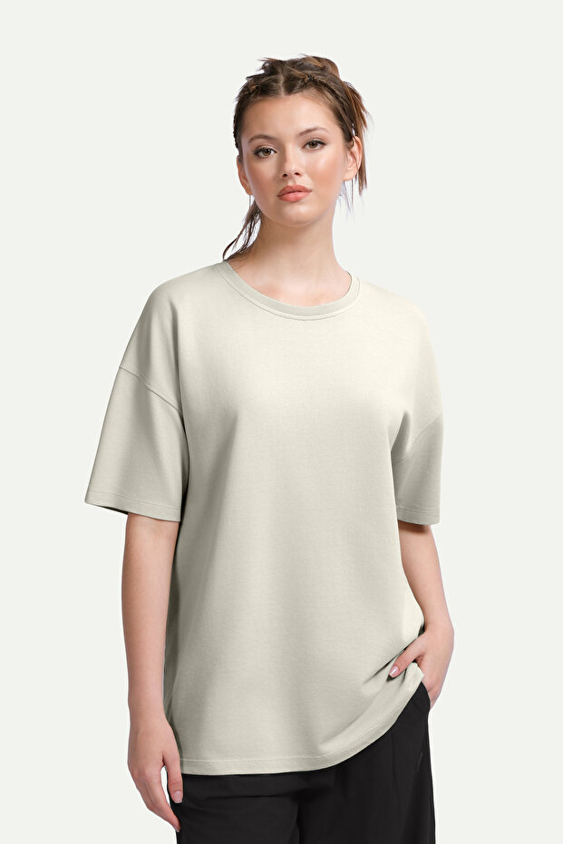 Ανδρικό μπλουζάκι σε μεγάλο μέγεθος / Relax Basic - 100% Βαμβάκι | (Χαλάρωση - Οστό) - 6