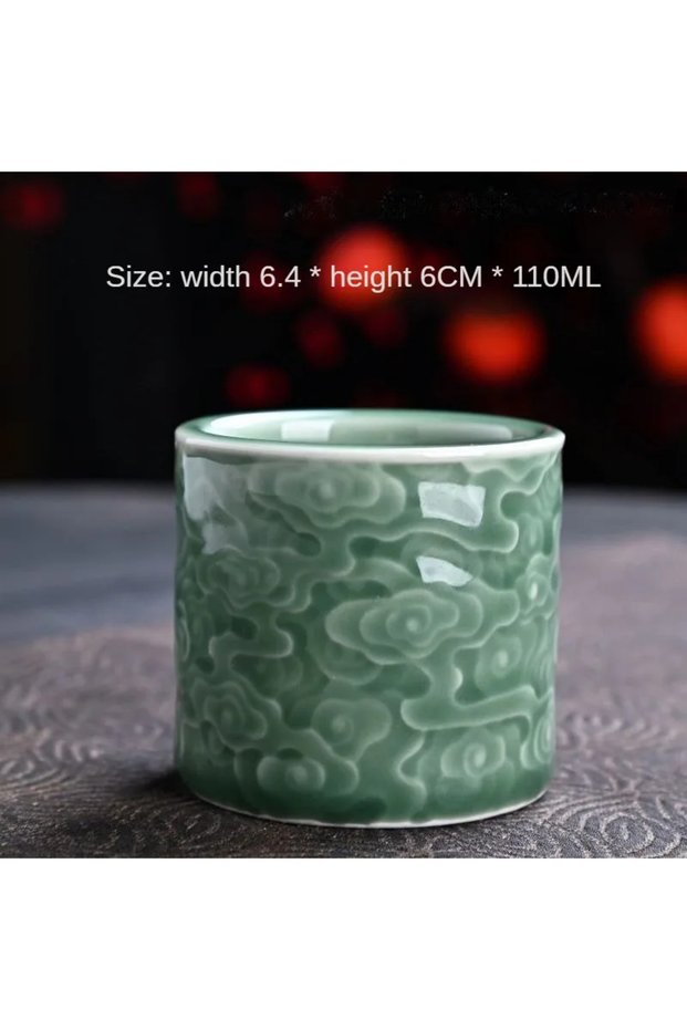 110ml 1pc Chinese Style Simple Jade Auspicious Cloud Master Single Cup Retro Yue Kiln Celadon Tea Se