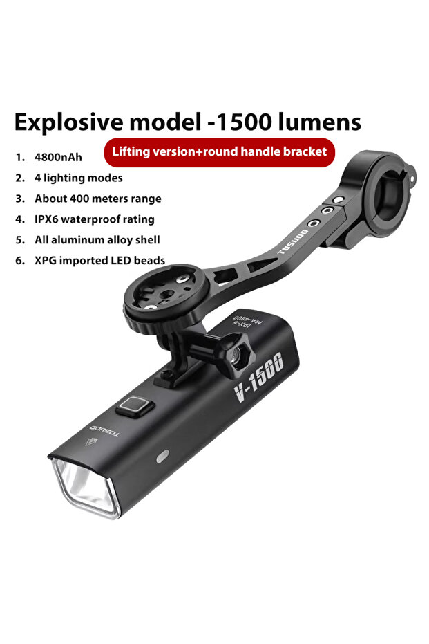 Round handle style-3 TOSUOD Bicycle Light 1000/1200/1500 Lumen Bike Headlight Power Bank Flashlight