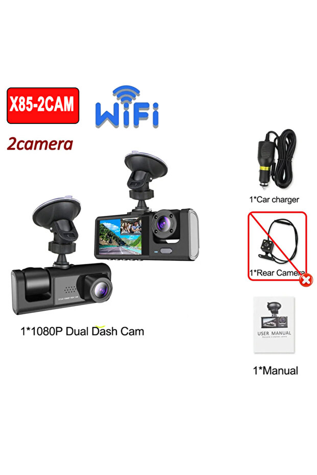 NONE X85-WIFI-2CAM 2/3Camera WIFI/NO WIFI Dash Cam Cabin Car Dvr 1080P Interior Vehicle Three Way Ch