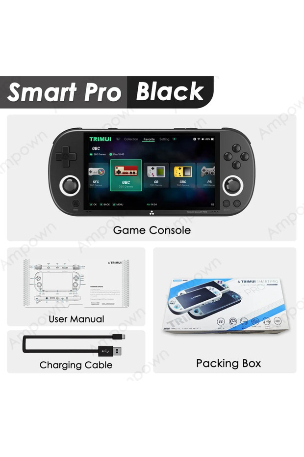 لا توجد بطاقة (0 ألعاب) وحدة تحكم ألعاب محمولة Trimui Smart Pro سوداء مقاس 4.96 بوصة شاشة IPS نظام Linux عصا تحكم