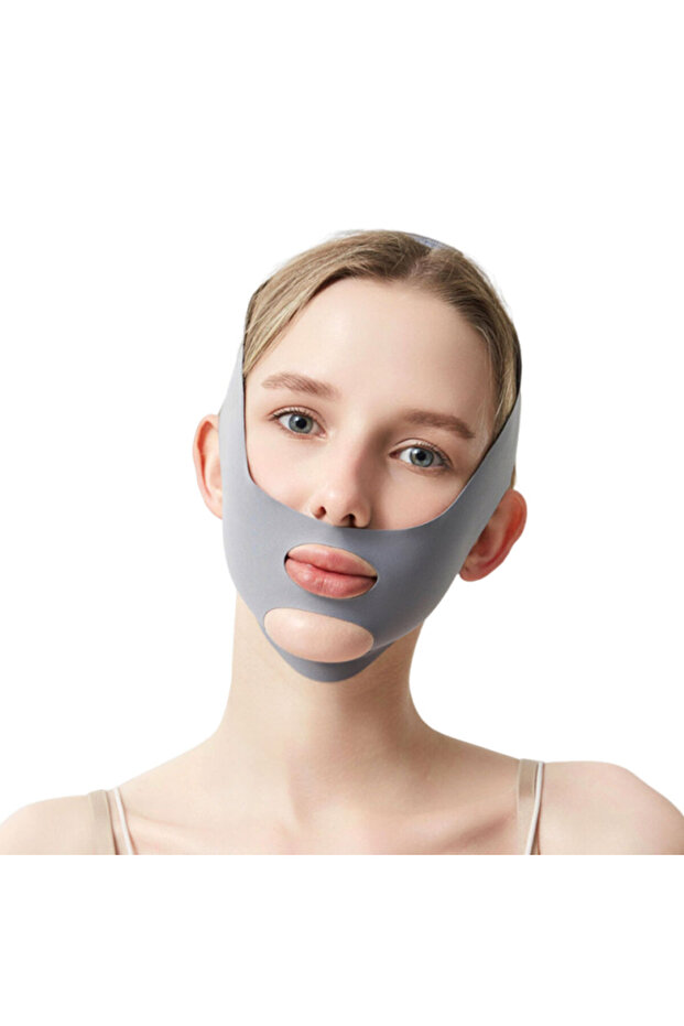 Grey 1Pc Face Sculpting Sleep Mask Breathable Elastic Lifting Tightening Mask Skin Care Slimming Str