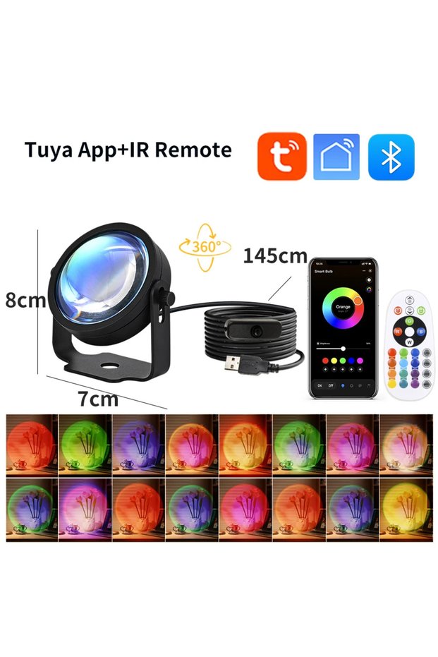 Tuya App Medium size Smart Sunset Lamp Tuya USB Sunset Projector Light RGB Smart Life APP Remote For