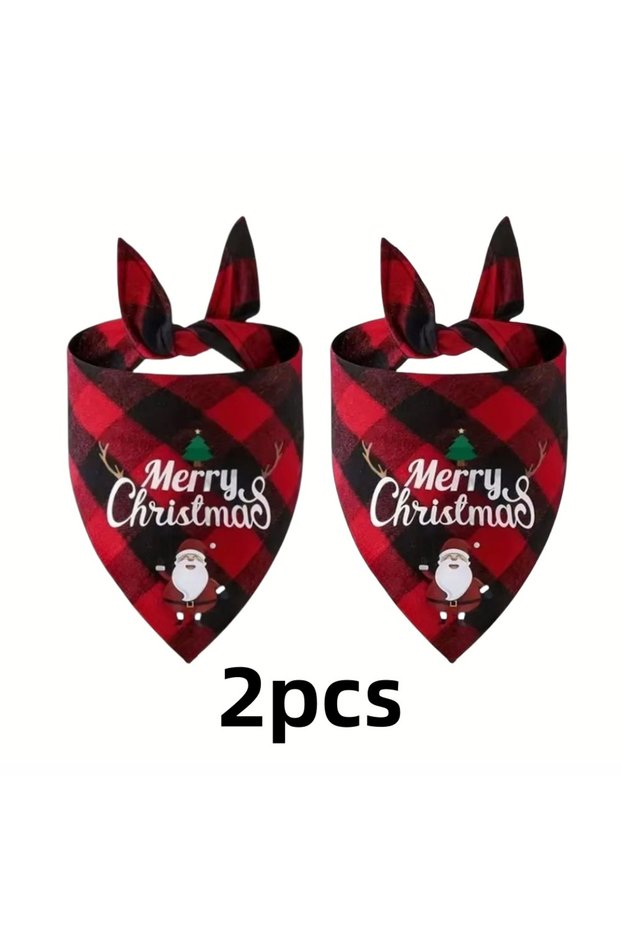 Red 2pcs 1/2pc Christmas Pet Triangle Scarf Dog Bandanas Saliva Towel For Holiday Party Decor Adjust