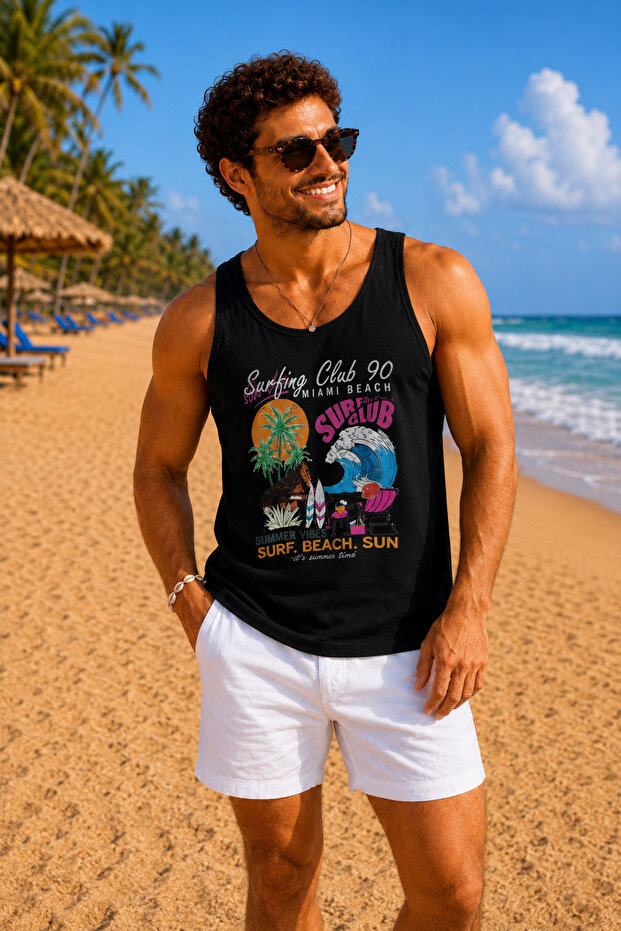 Men's Beach Themed Printed Tank Top