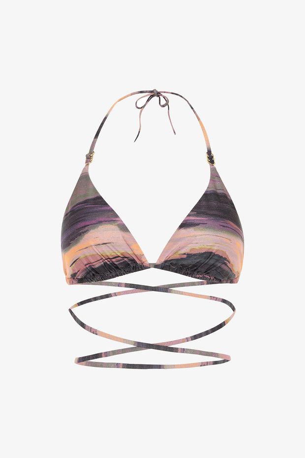 Nixie Striped Buckle Triangle Bikini Top - 4