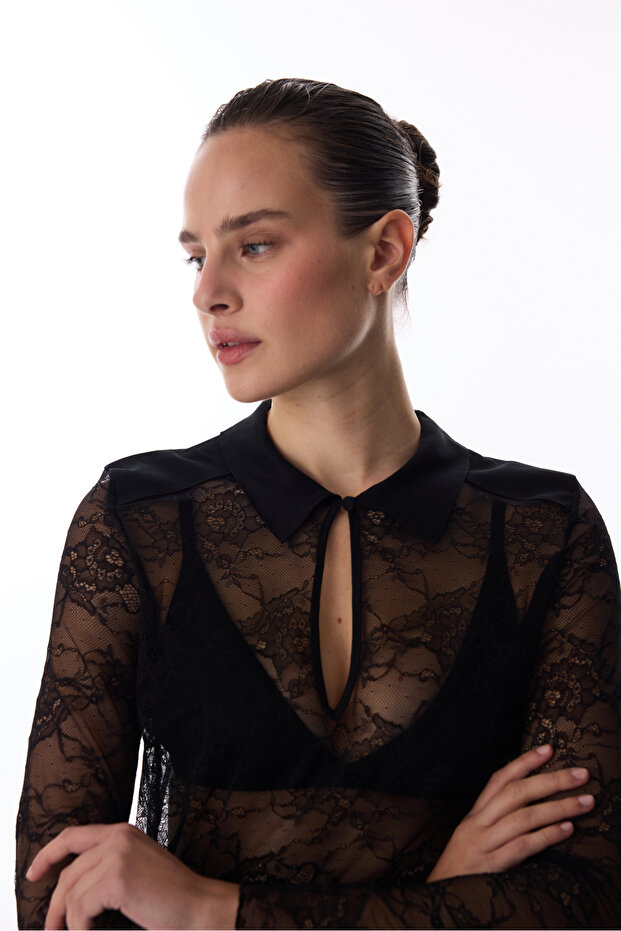 Siyah Lace Tişört - 3