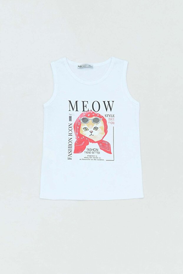 100% Cotton Cat Printed Thick Strap Girls' T-Shirt
