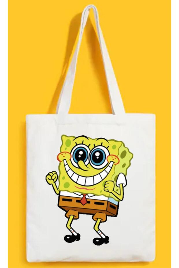 Süngerbob Basklı Ham Bez Çanta