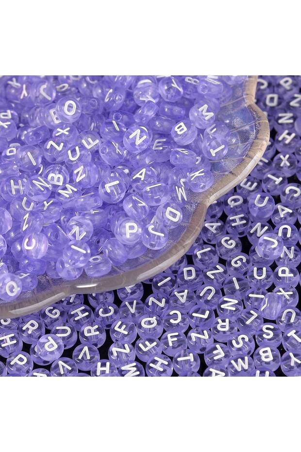 300PCS WWPJ165 100/300/500Pcs Round Acrylic Light Purple Alphabet Beads A-Z Mix Loose Beads For DIY