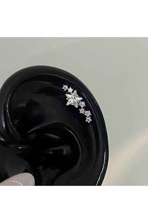 S1-2pcs-Star EVISPOL Shiny Star Zircon 316L Stainless Steel Stud Earrings for Women Silver Color Car