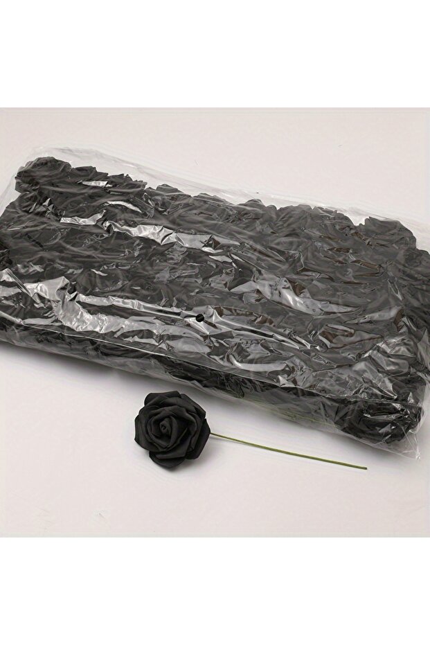 black-50pcs 50pcs/package White PE Rose Artificial Flower Head With Stem DIY Bouquet Wedding Party D