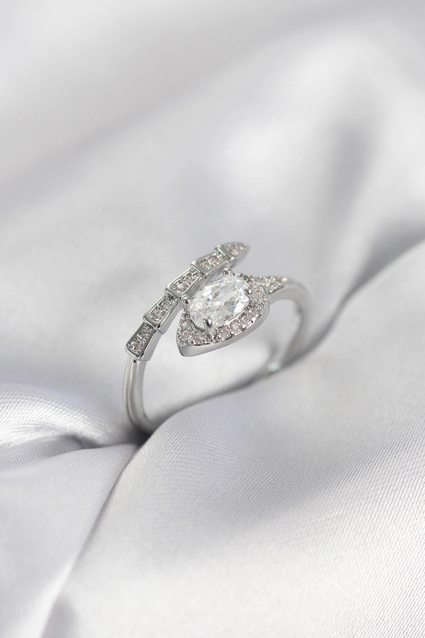 Snake Model Silver Color Zircon Stone Women's Ring