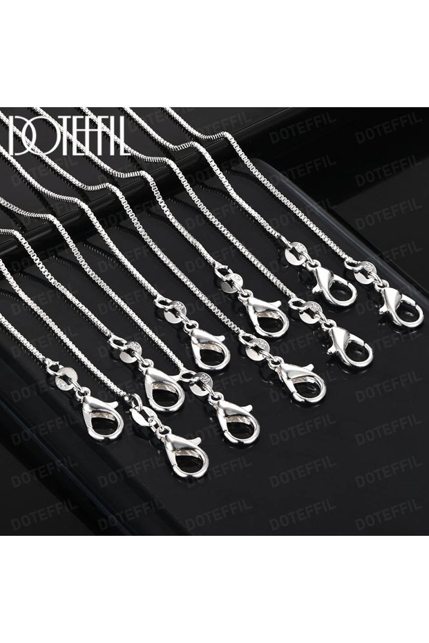 55cm 10PCS DOTEFFIL 925 Sterling Silver 1MM Box Chain Necklace 1/5/10pcs/Lot 16-30 Inch For Woman Ma
