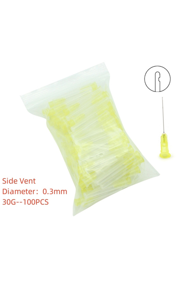 yellow Side Vent 100Pcs Dental Endo Irrigation Needle Tip 25G/27G/30GA 30G End-Closed Side Hole Endo