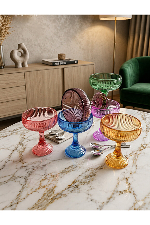 Set of 6 Colorful Mini Footed Turkish Delight Bowls - Presentation Bowls (100 ml)