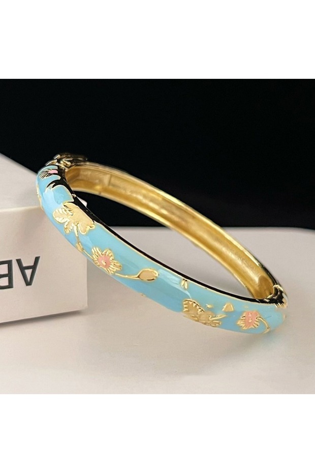 58-60mm Light Yellow Color Enamel Chinese Cloisonne Bracelet Double Bangle Traditional Peony Filigre