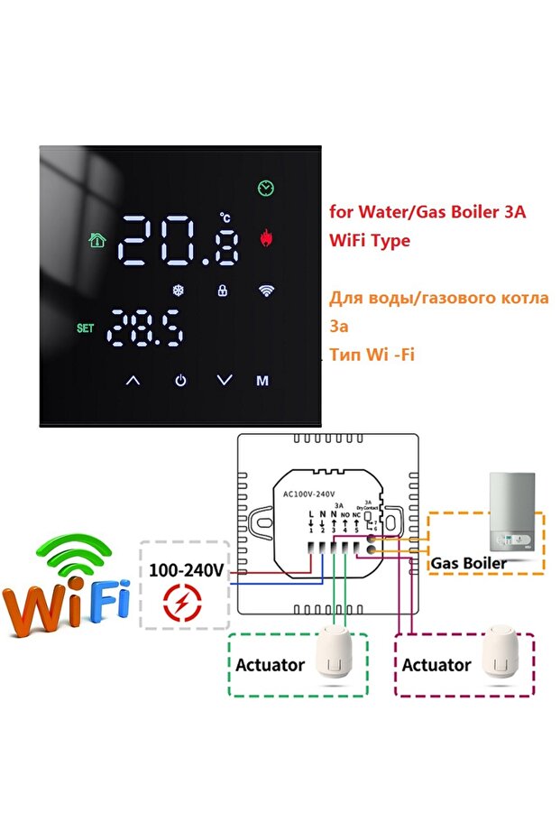 جهاز تحكم عن بعد ذكي للتحكم في درجة حرارة الغلاية الغازية 3A B-WiFi، ترموستات تويا واي فاي M3H 3A 16A بشاشة LCD