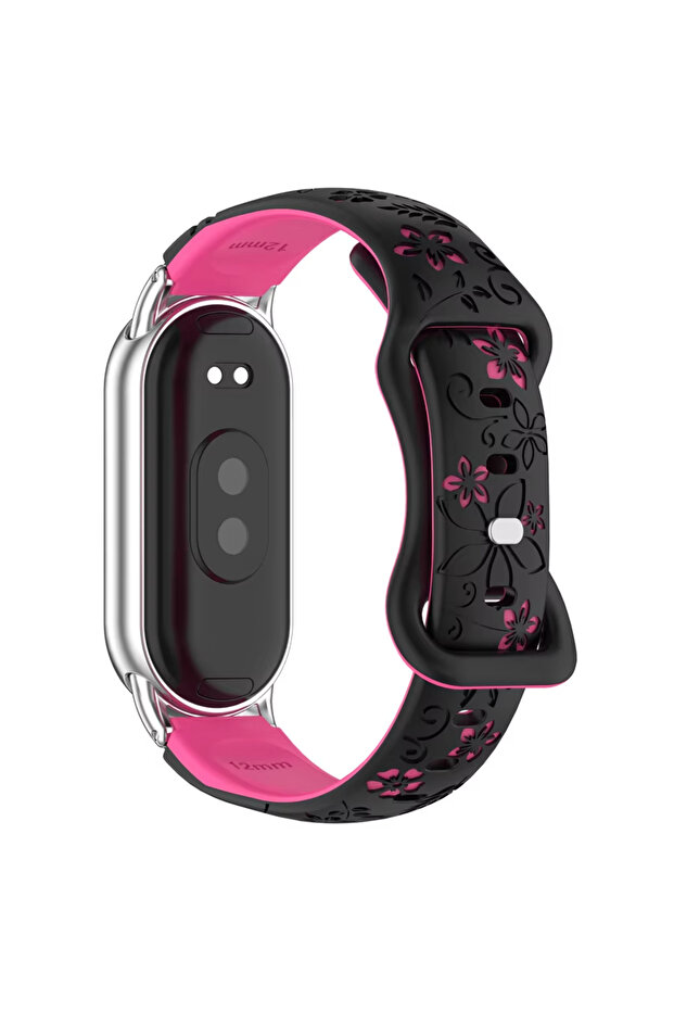 For Mi band 8 9 Black Hot Pink Silicone 3D Engraved Flower Bracelet for Mi Band 9 Strap Smart Watch