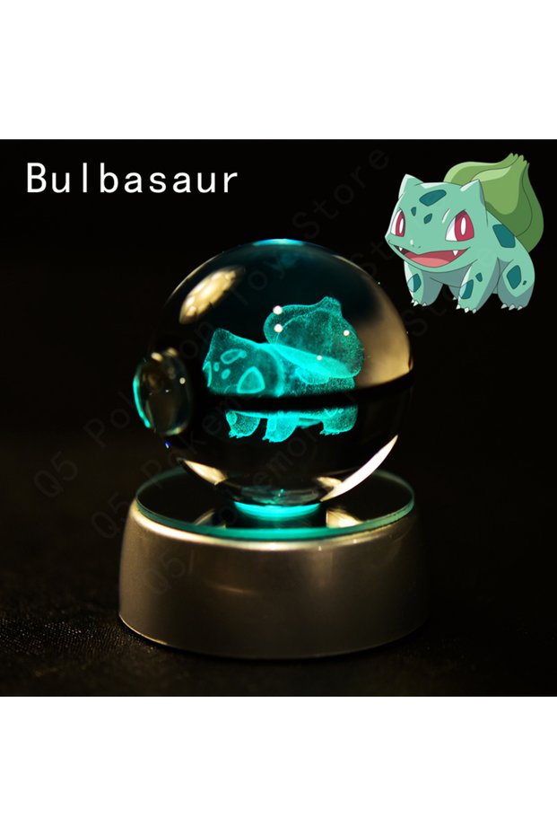 17 Bulbasaur Pokemon Crystal Ball 3D Pikachu Mewtwo Mew Gengar Night Light Lamp Base Pokeball Crysta