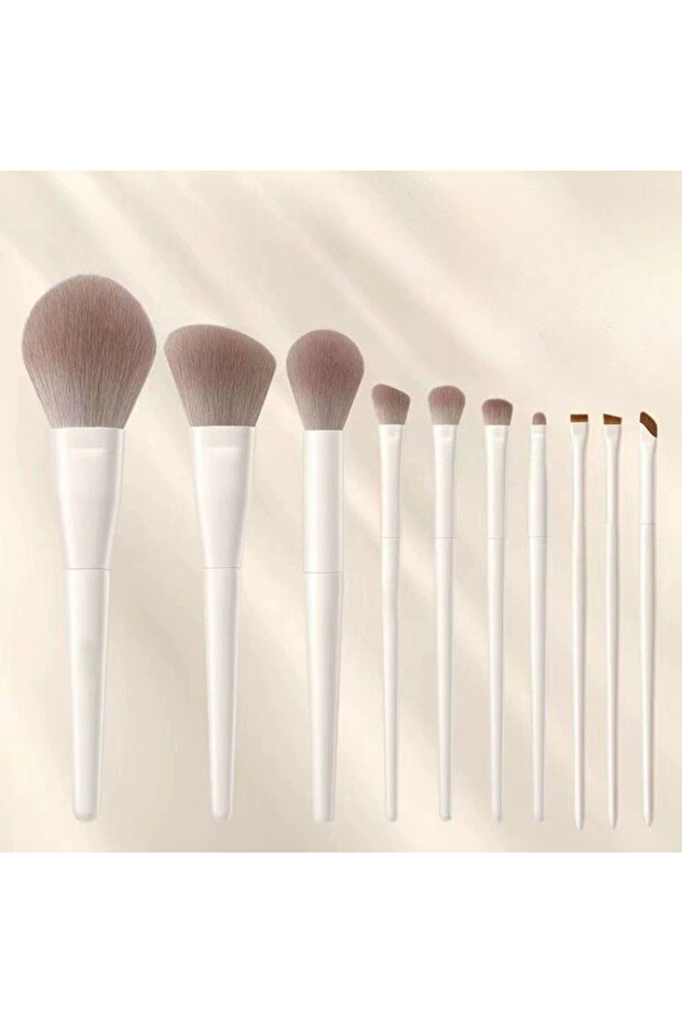WHITE 10PCS Makeup Brushes Set Eyeshadow Brush Angled Eyeliner Brush Fan Lash Brush Loose Powder Bru