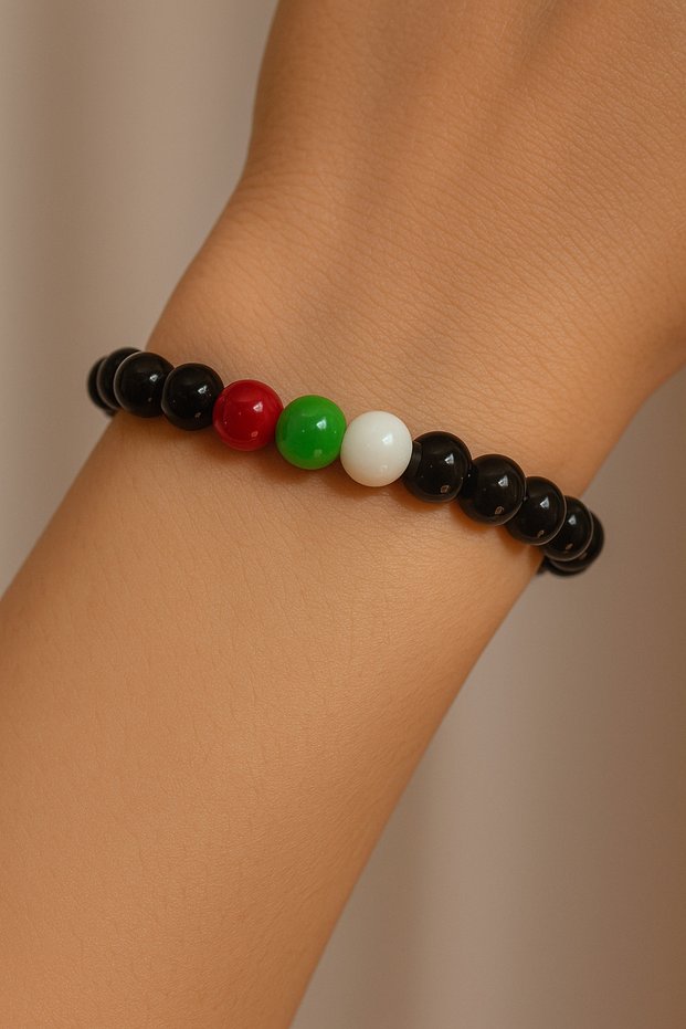Black Beaded Bracelet Carrying the Colors of Palestine | Unisex, Meaningful and Stylish Design