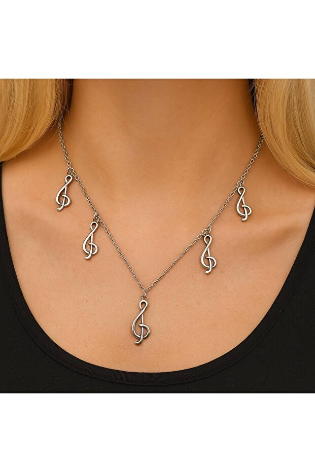 5-Piece Women's Necklace with Sun Key Figure – 60 cm Chain, Elegant and Musical Design