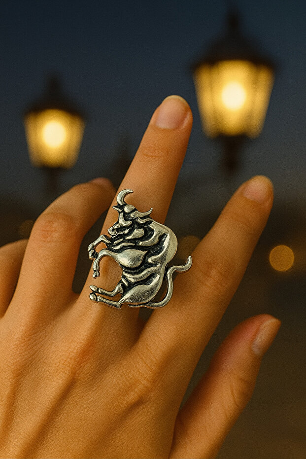 Unisex Adjustable Metal Ring with Taurus Zodiac Sign