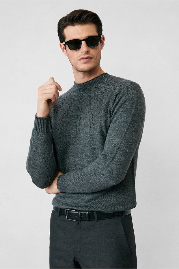 Half Turtleneck Slim Fit Patterned Knitwear Sweater