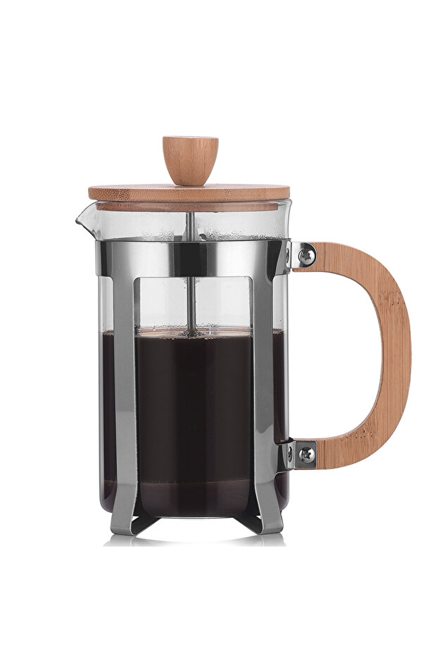 Metal Cage Bamboo Handle Bamboo Lid Glass Herb Strainer French Press 600 Ml.