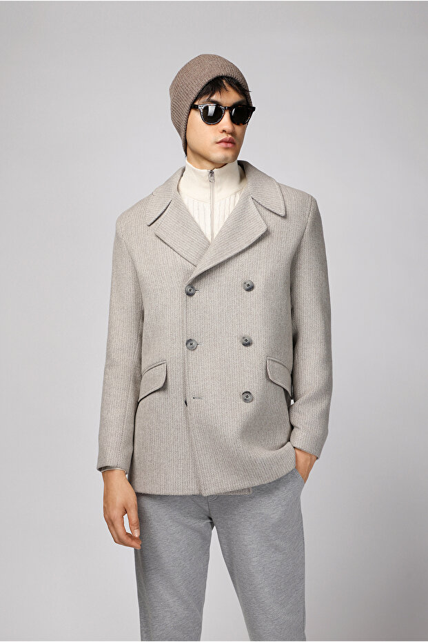 Woolen Patterned Double Breasted Coat