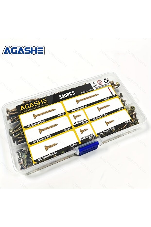 M4FlatHead340pcs AGASHE 340pcs M4 Flat Head Wood Screws Kit with 1 Drill Bit. Phillips Drive, Counte