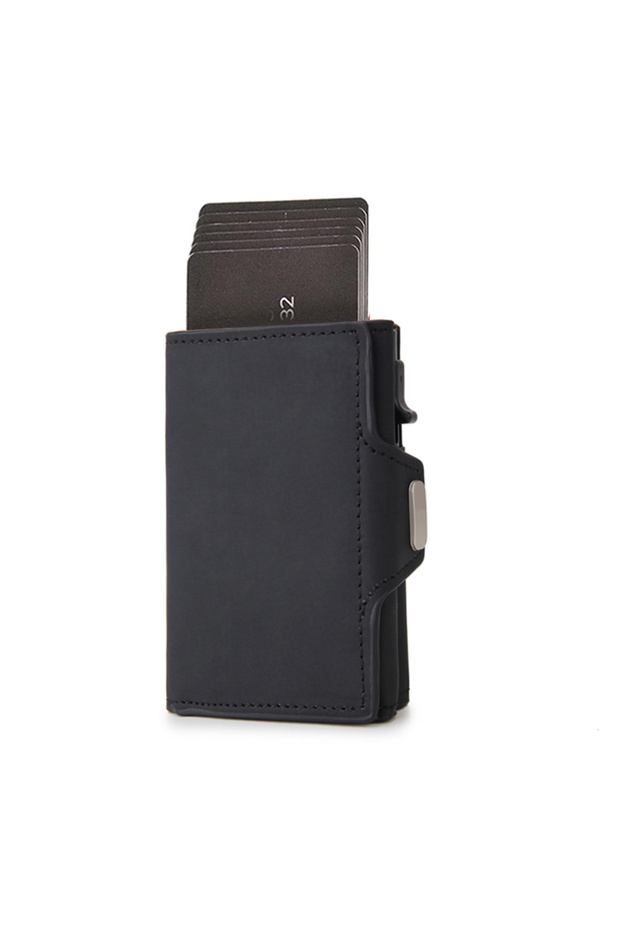 Black Holder Men Wallets RFID Aluminium Box PU Leather Wallets with Money Clip Carbon Fi