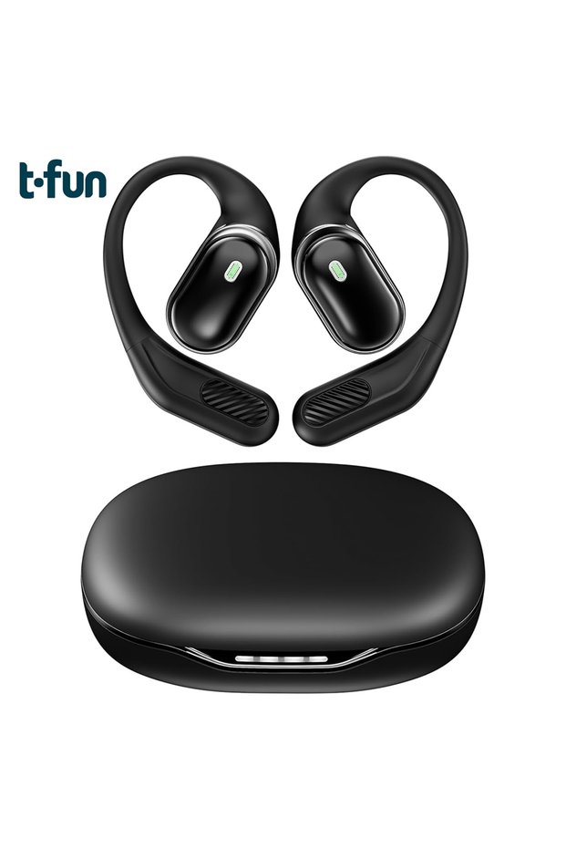black Open-Ear Headphones Bluetooth 5.4 Earphones with ENC Noise Cancelling Mic Clear Calls and Hifi