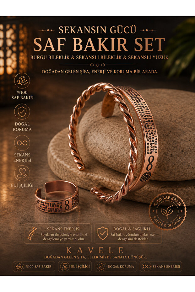 100% Pure Copper Bracelet-Grabovoi Number Secans Twisted Copper Bracelet