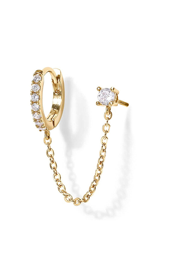 E3257 Huitan 1PC Tassel Chain Earrings for Women Cubic Zircon Ear Stud Hoop Two Hole Earrings Statem