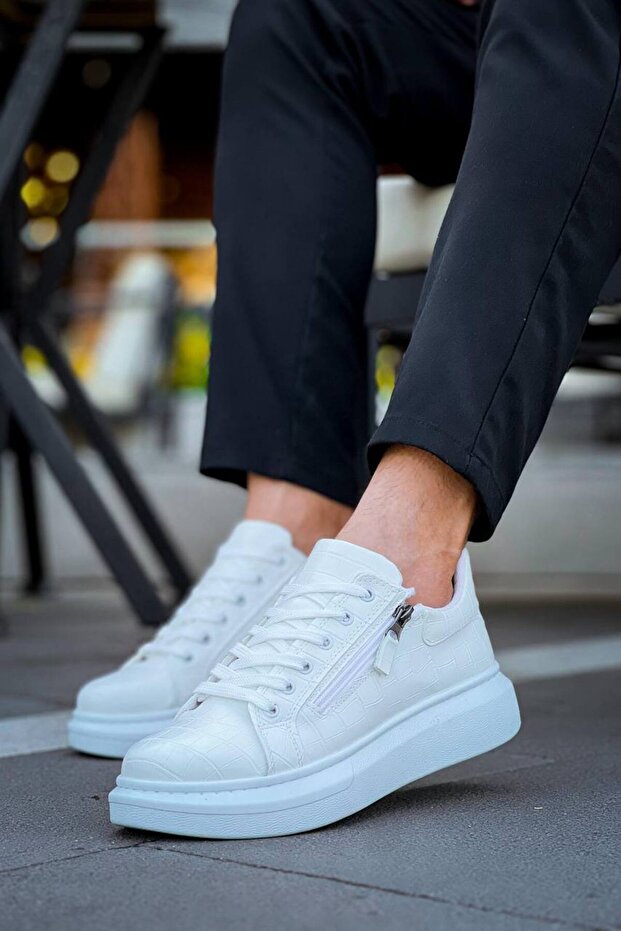 Kb-309 Kuback White Zipper and Lace-Up Casual Men's Shoes