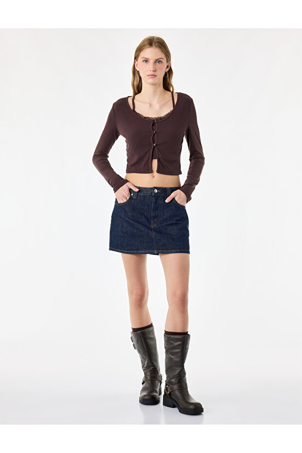 Athlete Detailed Buttoned Layered Long Sleeve Crew Neck Camisole T-Shirt