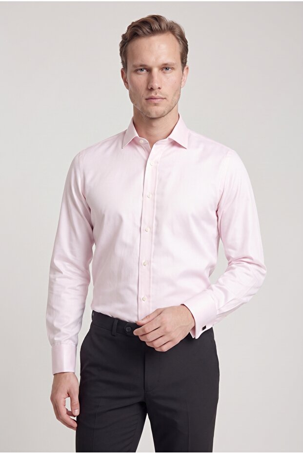 قميص Ds Damat Slim Fit وردي سادة للعناية النانوية