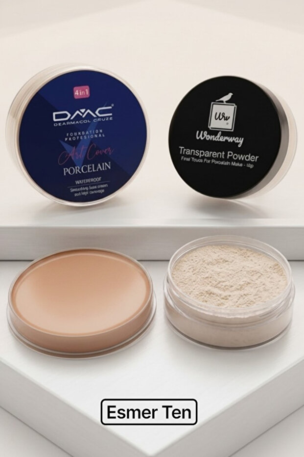 Intense Concealer Porcelain Foundation & Transparent Powder Set Sponge and Eye Pencil