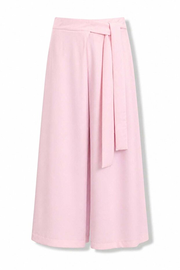 Pink Self-Tie Belted Pleated Trousers 8359
