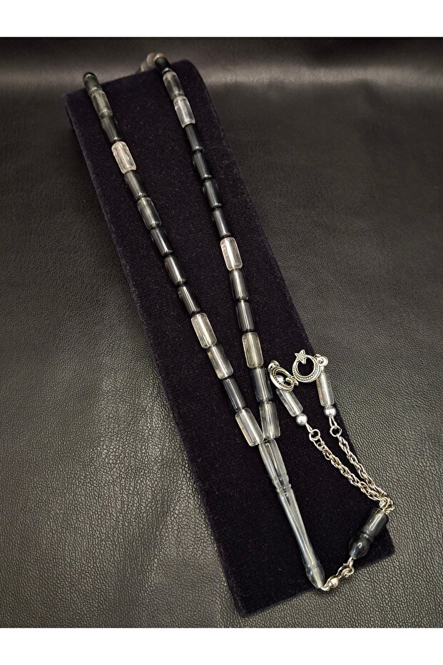 Black Transparent Color Cut and Polished Powder Amber Prayer Beads