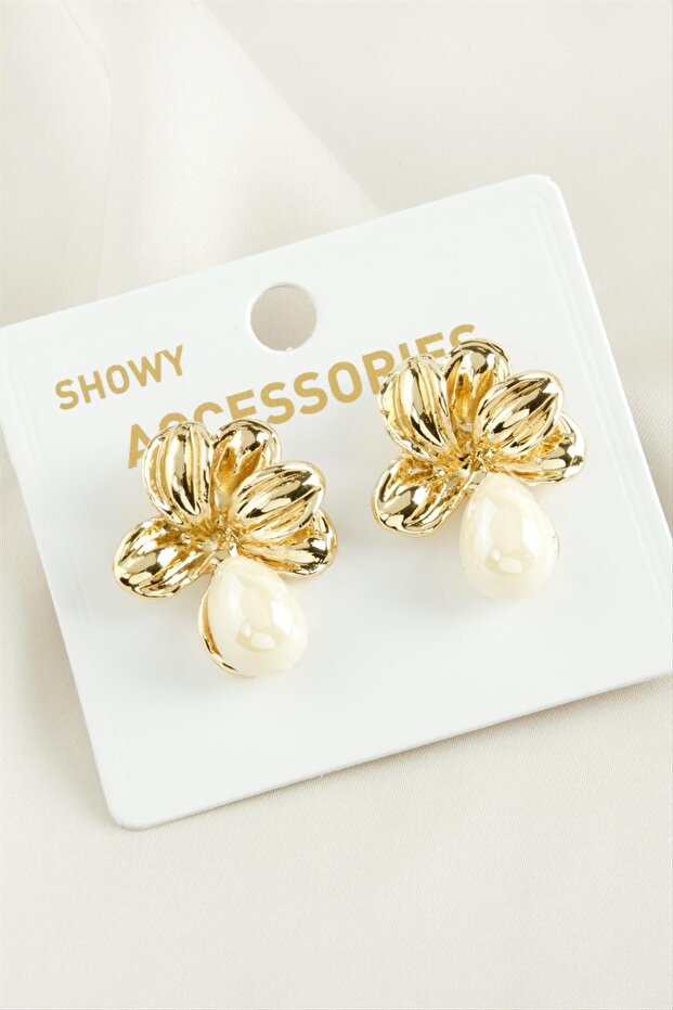 Gldisptm Flower Drop Tr (43942) Pearl Earrings-Yellow