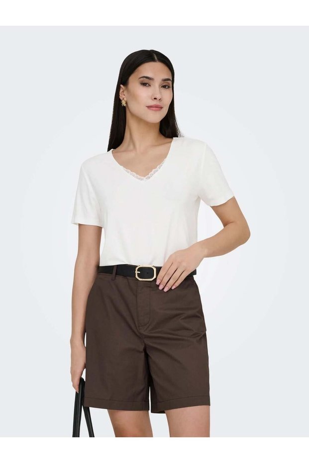 Onlrilla S/S V-Neck Lace Top Jrs Women's T-Shirt White (15369760)