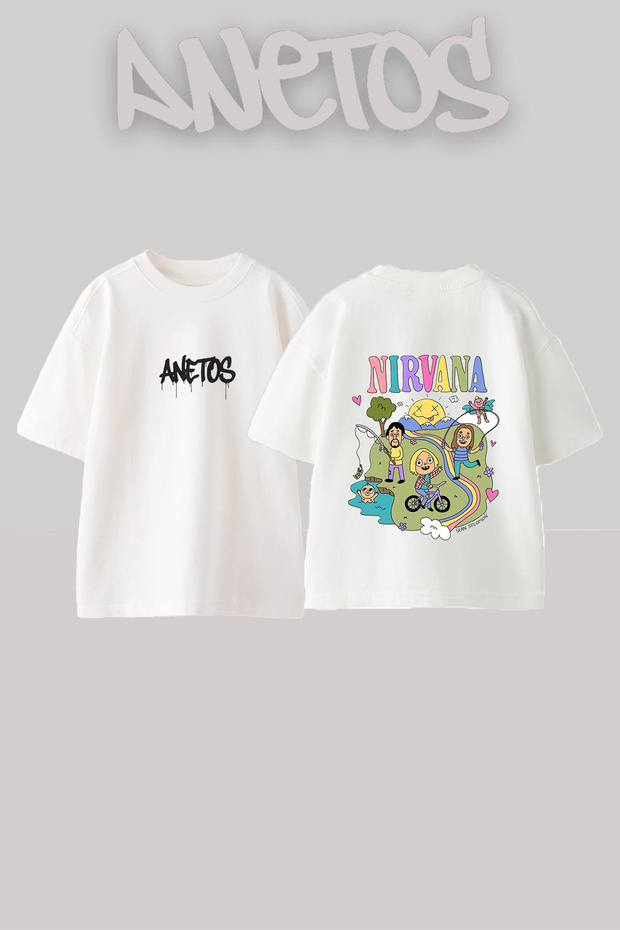 Nirvana Band Design Back Printed Cotton White Oversize T-Shirt